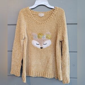 btween Tan Crew Neck Sweater with Fox Design